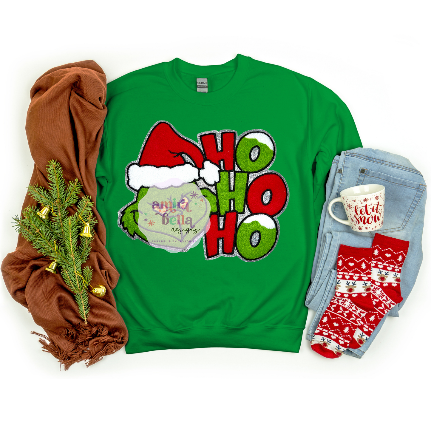 HO HO HO Green Man Chenille Patch Sweatshirt
