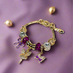Enchanted Gold & Purple Bracelet with Fairy and Butterfly Charm