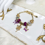Enchanted Gold & Purple Bracelet with Fairy and Butterfly Charm