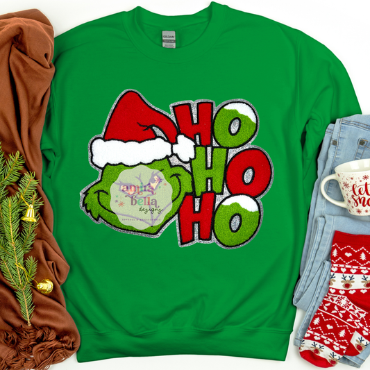 HO HO HO Green Man Chenille Patch Sweatshirt