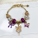 Enchanted Gold & Purple Bracelet with Fairy and Butterfly Charm