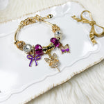 Enchanted Gold & Purple Bracelet with Fairy and Butterfly Charm